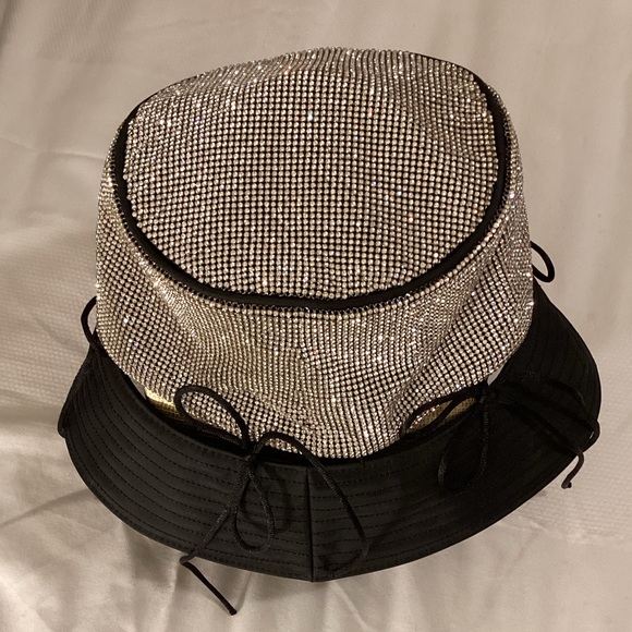 KARA Black Crystal Mesh Bow Bucket Hat - Picture 2 of 15
